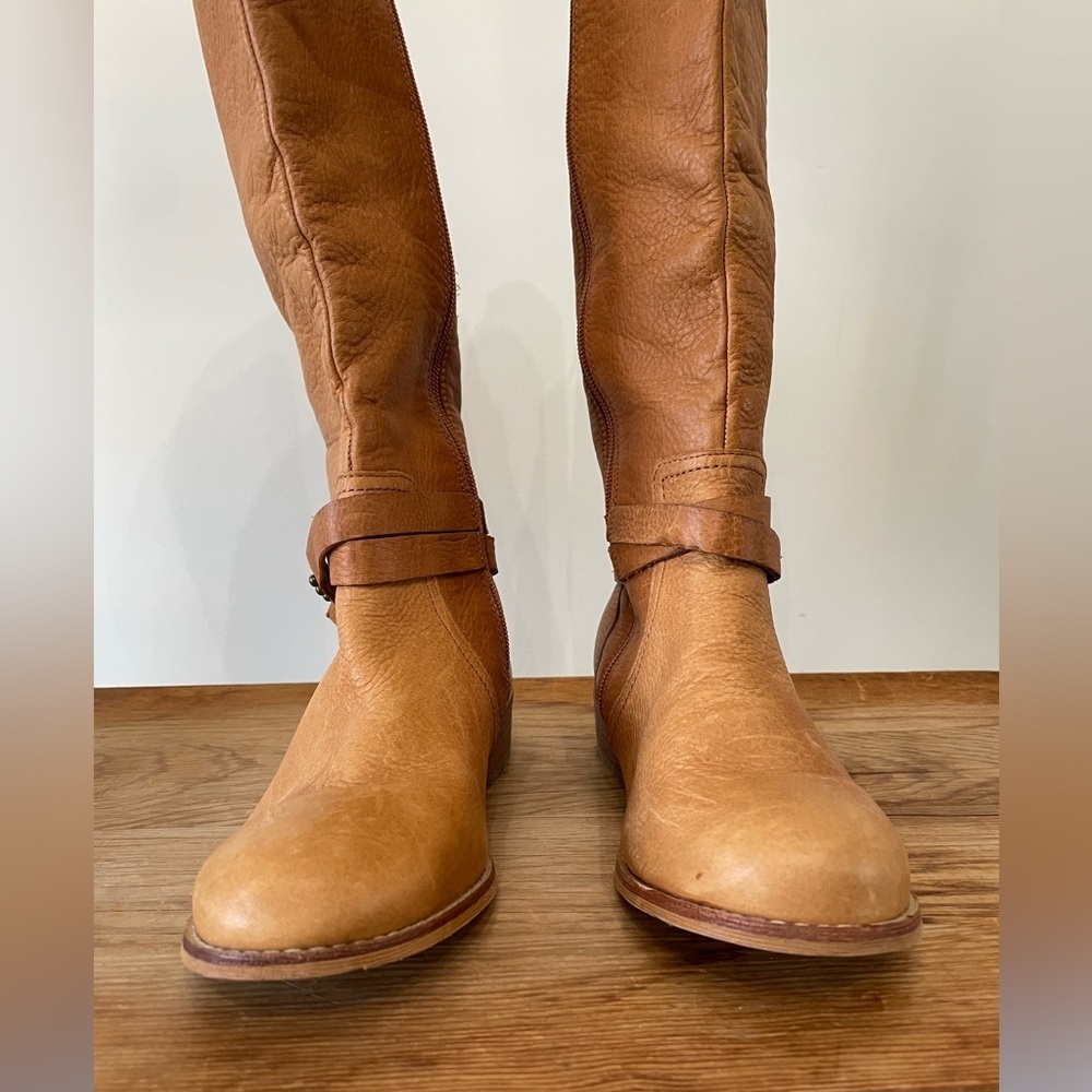 NWOB Lands End Blakeley Knee High Boots Roding Light Brown Leather Women’s 7 - Picture 4 of 8